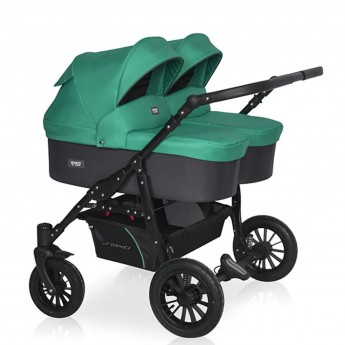 Коляска для близнецов 2 в 1 RIKO BASIC SAXO 01 бирюзовый-чёрный Коляска для близнецов 2 в 1 RIKO BASIC SAXO 01 бирюзовый-чёрный